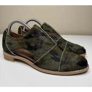 Anthropologie All Black Calf Hair Loafers Womens 40 EU 9 US Camo Leather Shoes